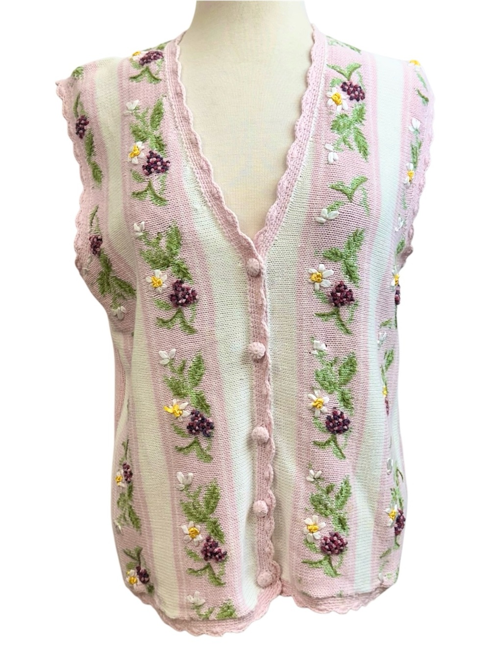 90s Vintage Susan Bristol Embroidered Flower Sweater Vest Medium